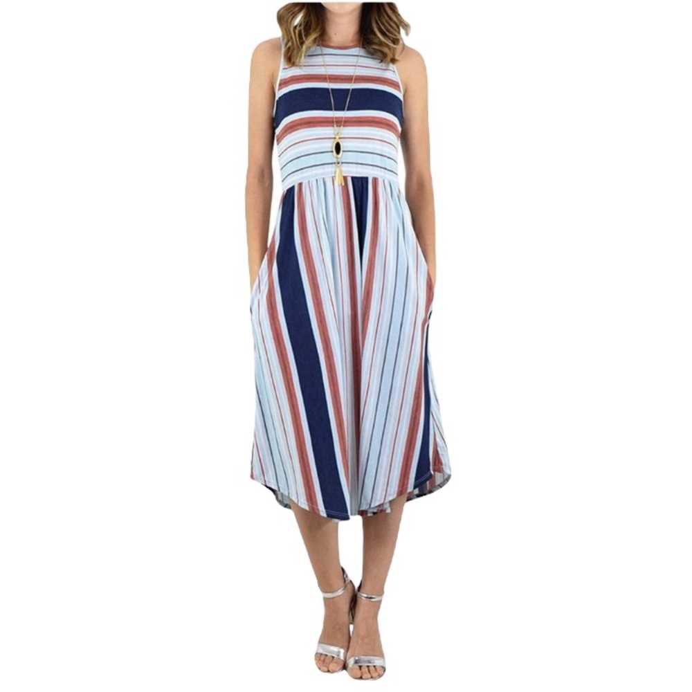 Striped Midi Tank Dress with Pockets!